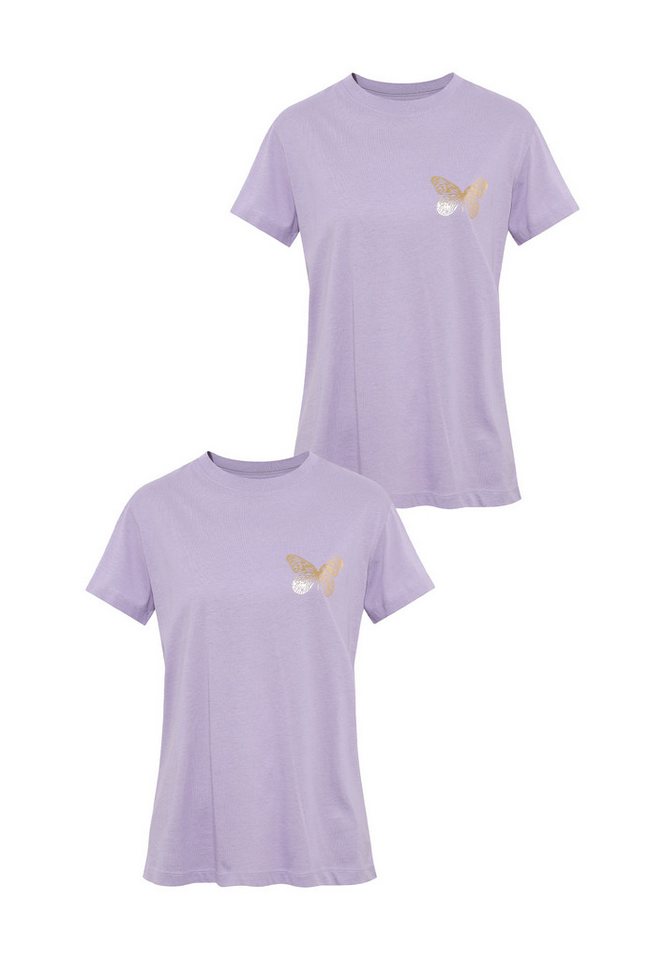 Mavi T-Shirt 2er-SET Regular Fit mit goldenem Schmetterling-Motiv, Rundhals (1-tlg) 2er-Pack BUTTERFLY T-SHIRT von Mavi