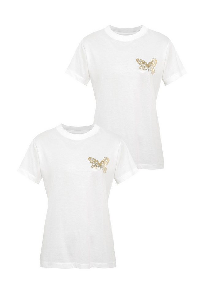 Mavi T-Shirt 2er-SET Regular Fit mit goldenem Schmetterling-Motiv, Rundhals (1-tlg) 2er-Pack BUTTERFLY T-SHIRT von Mavi