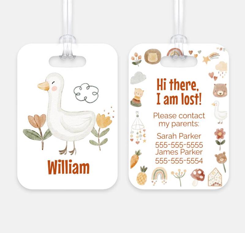 Personalisierter Kinder Notfallkontakt Anhänger Kindersicherheitsausweis, Gepäckanhänger von MavieandGus
