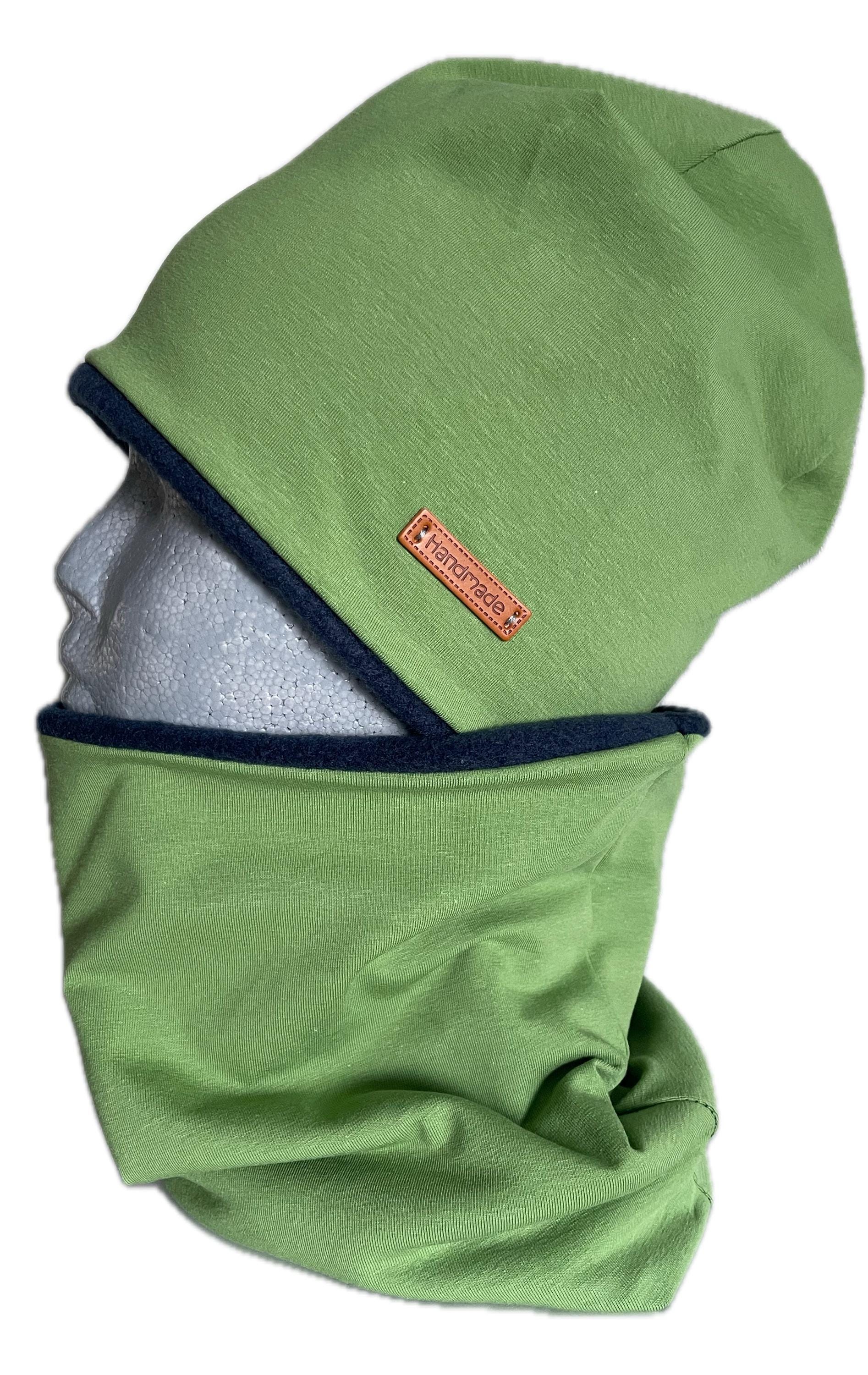 Coole Jungs Winterset Wintermütze Beanie Und Loop Jersey Polarfleece Grün Pistazie von Maviluwelt