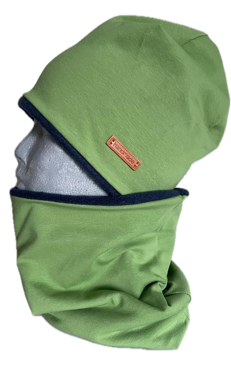 Coole Jungs Winterset Wintermütze Beanie Und Loop Jersey Polarfleece Grün Pistazie von Maviluwelt