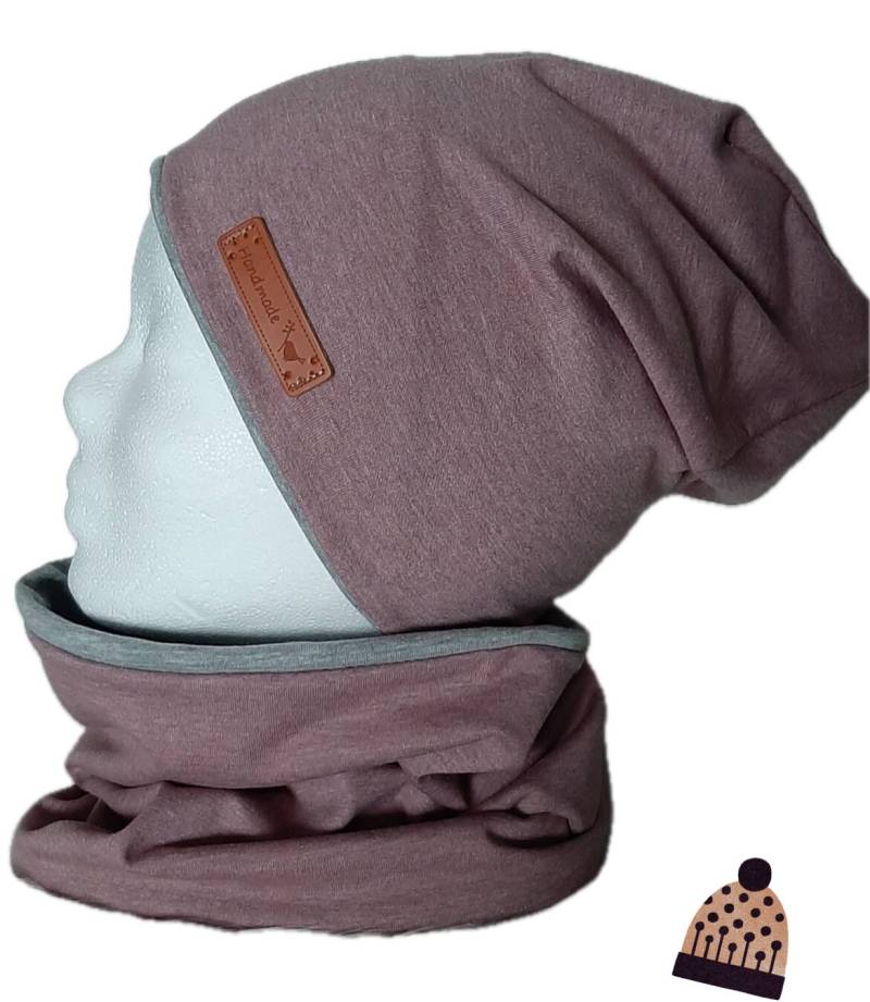 Frühling Set Beanie Mütze Und Loop Jersey Grau Rosa Meliert Gr Wählbar von Maviluwelt