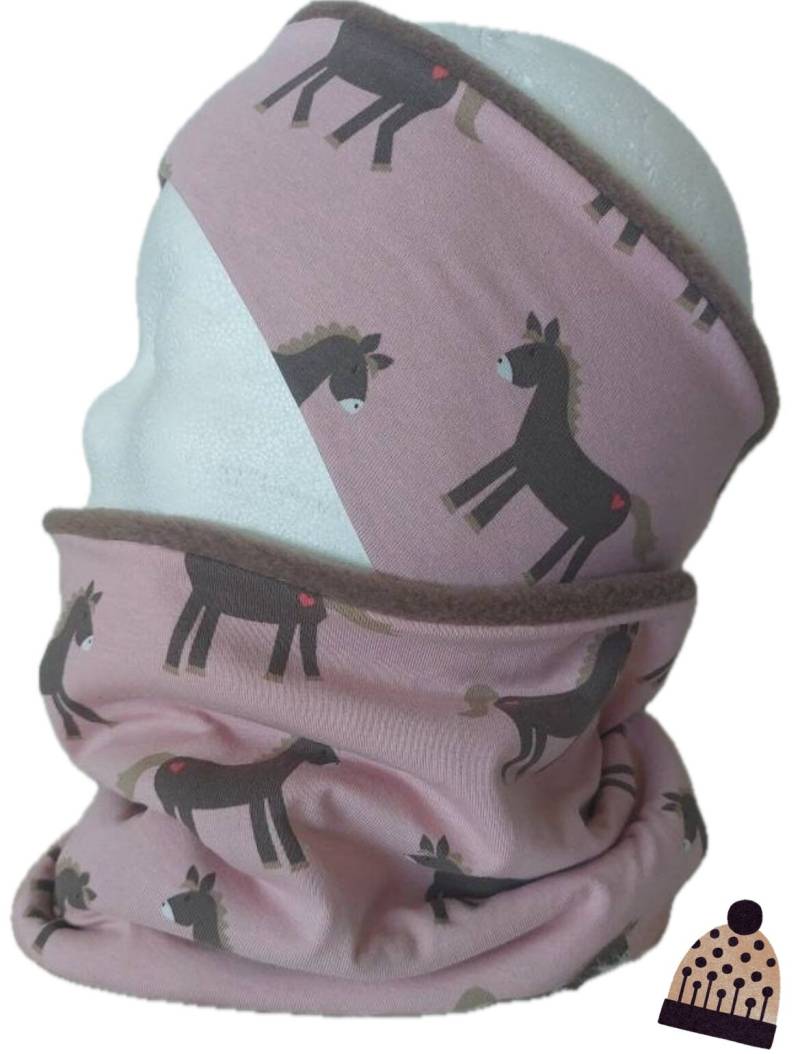 Winterset Stirnband Ohrenwärmer Und Loop Jersey Fleece Pferde Rosa Braun Wählbar von Maviluwelt