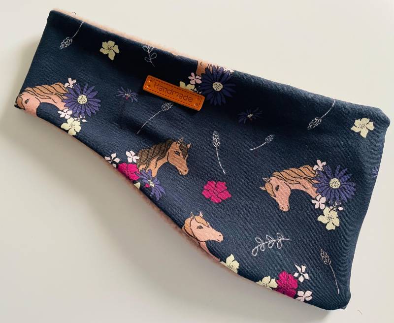 stirnband Winter Frühling Jersey Fleece Pferde Dunkelblau Braun Gr Wählbar von Maviluwelt