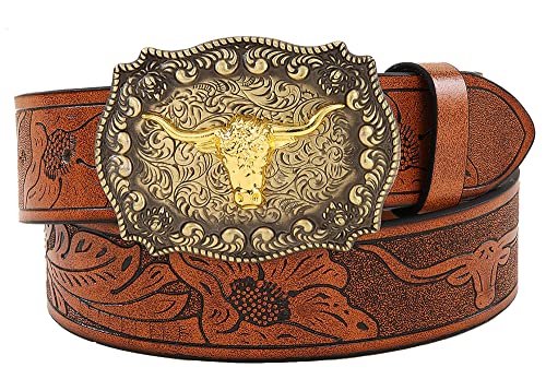 Western Cowboy PU Leder Gürtel für Männer Taille Strap Bull Dekoration Floral Graviert für Jeans 86-96cm Taille von Mawjom