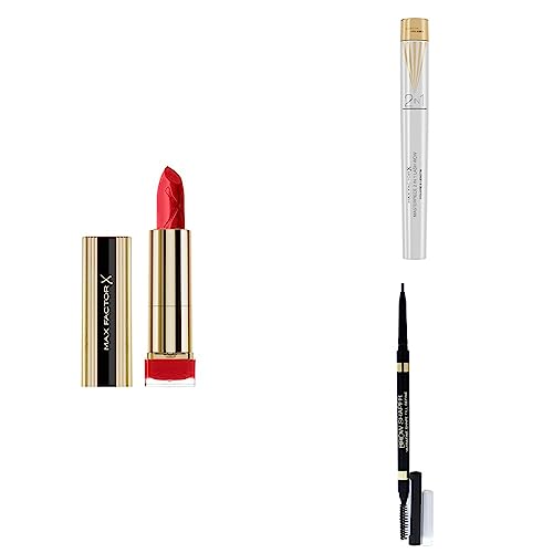 Max Factor Elite Agent look - Colour Elixir Lipstick Ruby Tuesday 715 + Masterpiece 2in1 Lash Wow Mascara, Black + Brow Shaper Deep Brown 30 von Max Factor