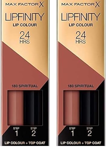MAX FACTOR - Lipfinity Lip Colour - Lasts up to 24hr - 2in1 Rich Colour, Transfer-proof, Long-lasting, Moisturising Lipstick - 180 Spiritual - 4.2g (Packung mit 2) von Max Factor