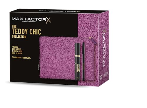 Max Factor, Geschenkbox für Damen The Teddy Chic Collection, Clutch aus weichem Teddy-Stoff mit Mascara 2000 Calorie Black + Augenstift Kohl Pencil 020 Black von Max Factor