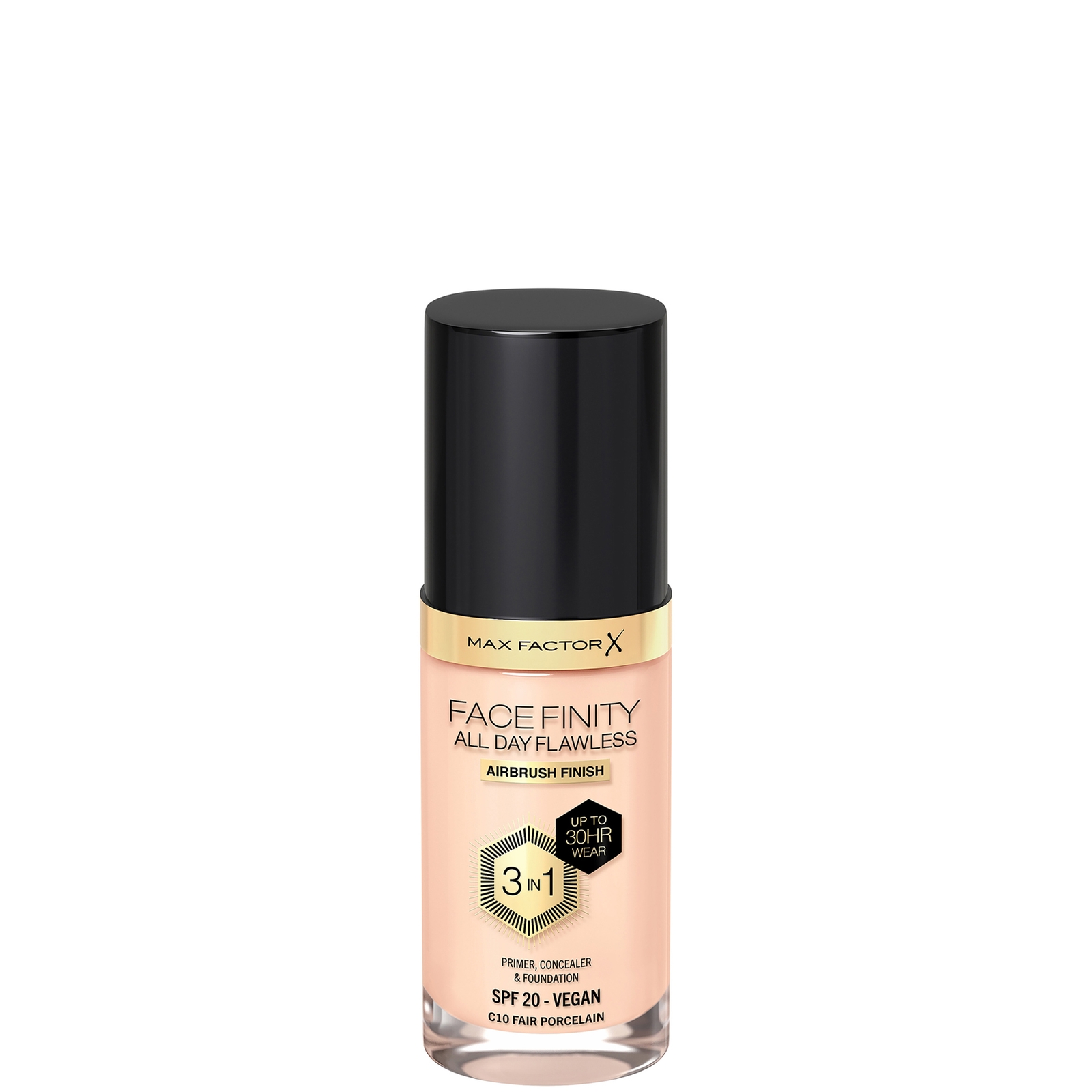 Max Factor Facefinity All Day Flawless 3 in 1 Vegan Foundation 30ml (Various Shades) - C10 - FAIR PORCELAIN von Max Factor