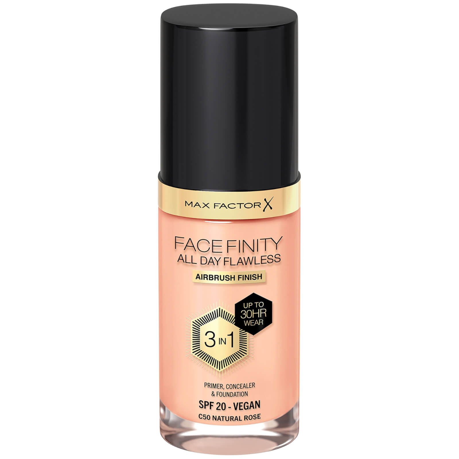 Max Factor Facefinity All Day Flawless 3 in 1 Vegan Foundation 30ml (Various Shades) - C50 - NATURAL ROSE von Max Factor