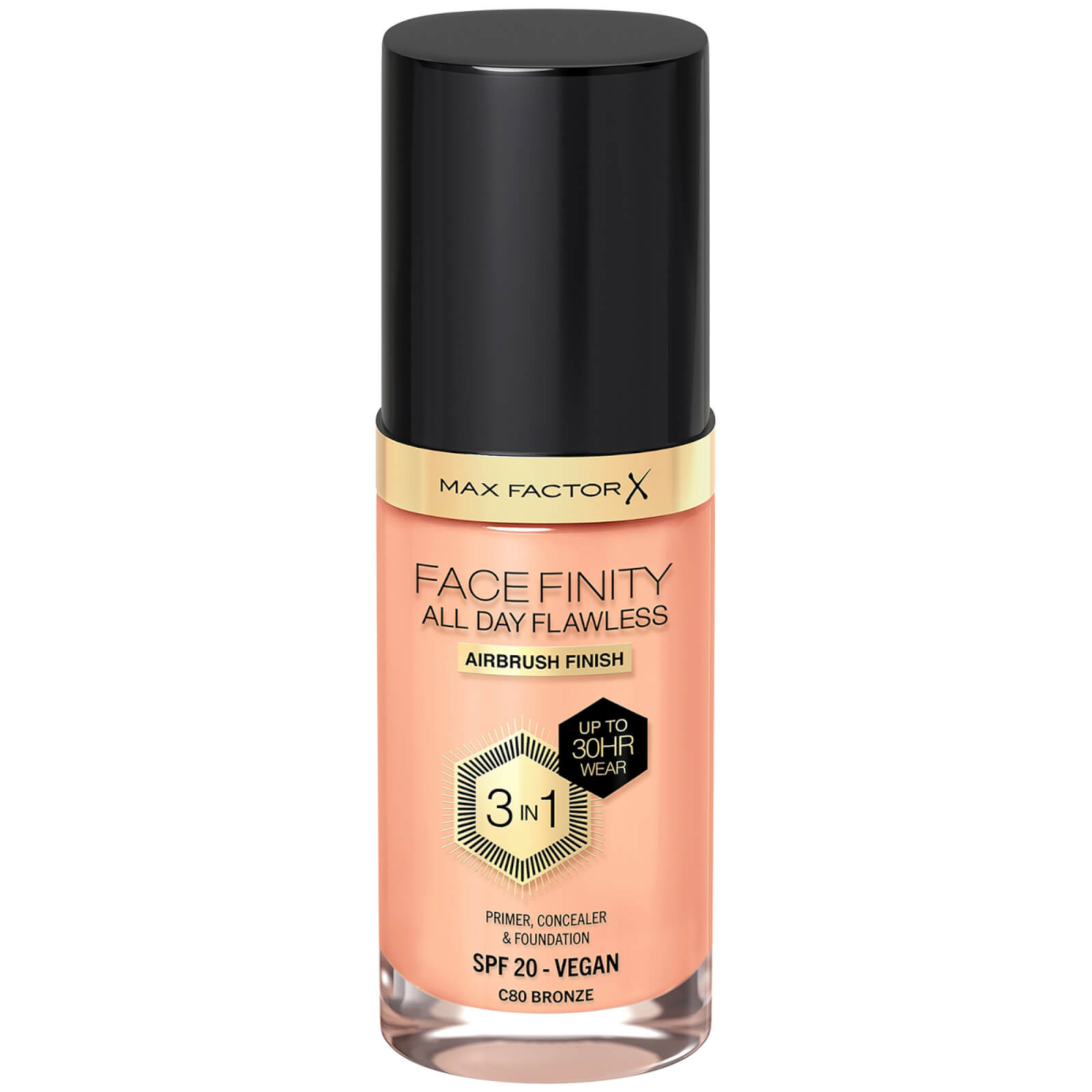 Max Factor Facefinity All Day Flawless 3 in 1 Vegan Foundation 30ml (Various Shades) - C80 - BRONZE von Max Factor