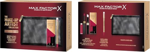 Max Factor Geschenkset für Damen, Motiv: Make-up-Künstler, schwarze Netztasche mit Lipfinity 335 Just In Love und Lippenstift, Farbe Elixir 50 Magenta Pink, Limited Edition Weihnachten 2023 von Max Factor
