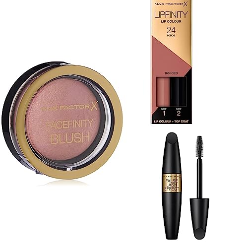 Max Factor HQ Chic look - Facefinity Multitonales Puder Blush 5 Lovely Pink + Lipfinity Lip Colour Iced 160 + False Lash Effect Mascara Schwarz von Max Factor