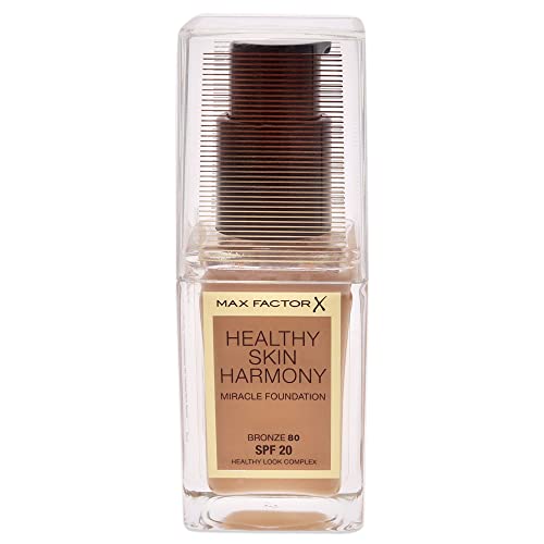 Max Factor Healthy Skin Harmony Foundation Bronze 80 – Flüssig Make-up für die perfekte Grundierung – Feuchtigkeitsspendend für die Haut – 1 x 30 ml von Max Factor