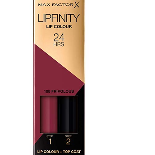 Max Factor Lipfinity Lip Colour Frivolous 108 – Kussechter Lippenstift mit 24h Halt ohne auszutrocknen, mit intensiver Farbabgabe, präzisem Applikator & intensiv pflegendem Gloss-Top Coat von Max Factor