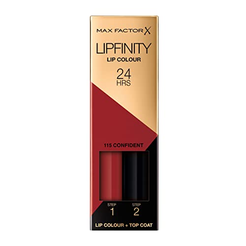 Max Factor Lipfinity Lip Colour Confident 115 – Kussechter Lippenstift mit 24h Halt ohne auszutrocknen, mit intensiver Farbabgabe, präzisem Applikator & intensiv pflegendem Gloss-Top Coat von Max Factor