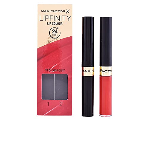 Max Factor Lipfinity Lip Colour Confident 115 – Kussechter Lippenstift mit 24h Halt ohne auszutrocknen, mit intensiver Farbabgabe, präzisem Applikator & intensiv pflegendem Gloss-Top Coat von Max Factor
