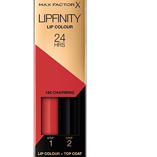 Max Factor Lipfinity Lip Colour Charming 140 – Kussechter Lippenstift mit 24h Halt ohne auszutrocknen, mit intensiver Farbabgabe, präzisem Applikator & intensiv pflegendem Gloss-Top Coat von Max Factor