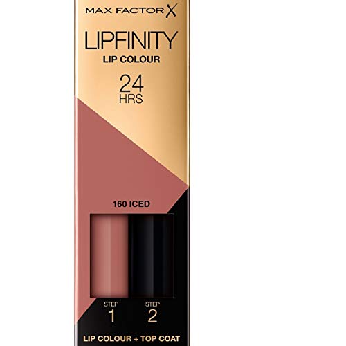 Max Factor Lipfinity Lip Colour Iced 160 –Kussechter Lippenstift mit 24h Halt ohne auszutrocknen, mit intensiver Farbabgabe,präzisem Applikator & intensiv pflegendem Gloss-Top Coat,2 Stück (1er Pack) von Max Factor