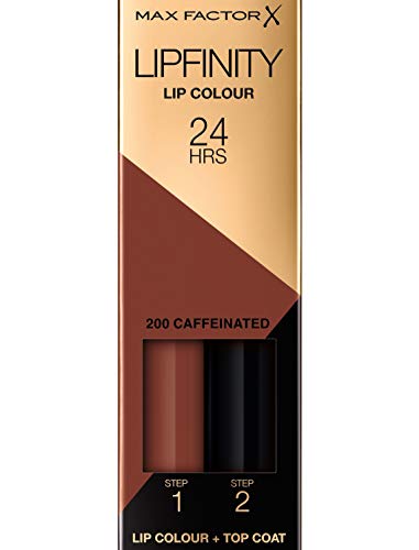 Max Factor Lipfinity Lip Colour Caffeinated 200 – Kussechter Lippenstift mit 24h Halt ohne auszutrocknen, intensiver Farbabgabe & präzisem Applikator - mit intensiv pflegendem Gloss-Top Coat von Max Factor