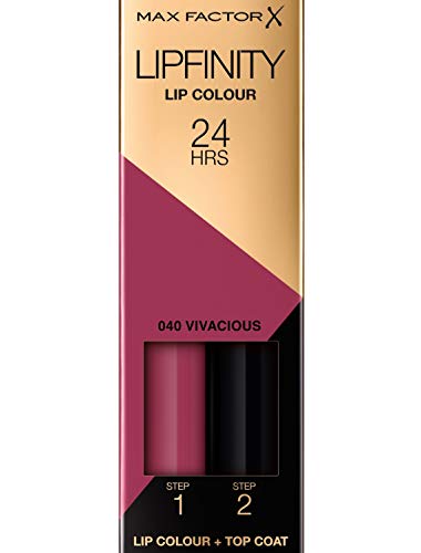 Max Factor Lipfinity Lip Colour Vivacious 40 – Kussechter Lippenstift mit 24h Halt ohne auszutrocknen, mit intensiver Farbabgabe, präzisem Applikator & intensiv pflegendem Gloss-Top Coat von Max Factor