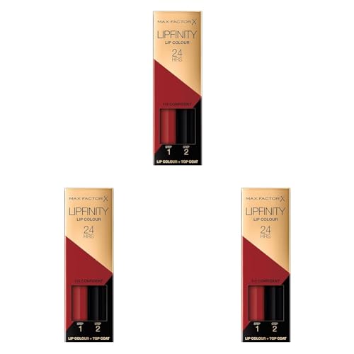 Max Factor Lipfinity Lip Colour Confident 115 – Kussechter Lippenstift mit 24h Halt ohne auszutrocknen, mit intensiver Farbabgabe, präzisem Applikator & intensiv pflegendem Gloss-Top Coat von Max Factor