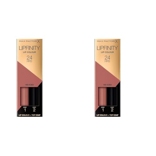 Max Factor Lipfinity Lip Colour Iced 160 –Kussechter Lippenstift mit 24h Halt ohne auszutrocknen, mit intensiver Farbabgabe,präzisem Applikator & intensiv pflegendem Gloss-Top Coat,2 Stück (2er Pack) von Max Factor