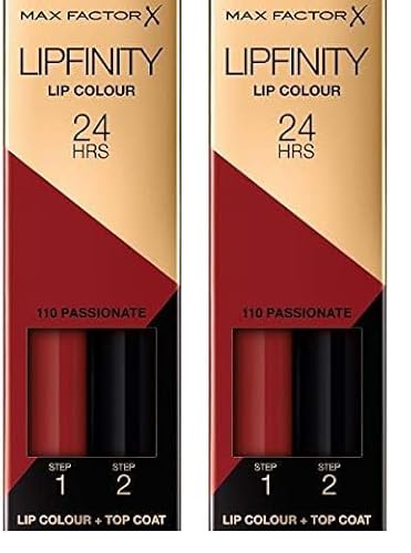 Max Factor Lipfinity Lip Colour Passionate 110 – Kussechter Lippenstift mit 24h Halt ohne auszutrocknen, mit intensiver Farbabgabe, präzisem Applikator & intensiv pflegendem Gloss-Top Coat von Max Factor