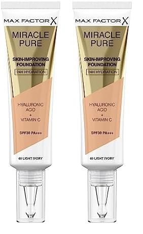 Max Factor Miracle Pure Skin Improving Foundation, Fb. 40 Light Ivory, hautverbesserndes Make-Up mit LSF 30, 30 ml (Packung mit 2) von Max Factor