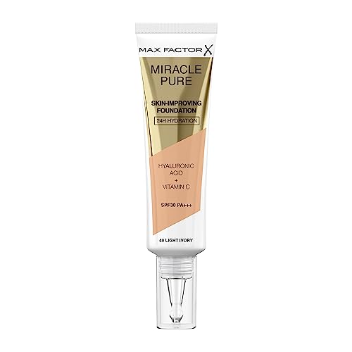 Max Factor Miracle Pure Skin Improving Foundation, Fb. 40 Light Ivory, hautverbesserndes Make-Up mit LSF 30, 30 ml von Max Factor