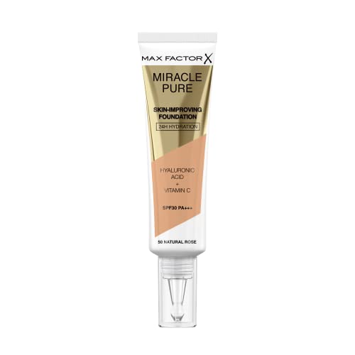Max Factor Miracle Pure Skin Improving Foundation, Fb. 50 Natural Rose, hautverbesserndes Make-Up mit LSF 30, 30 ml von Max Factor