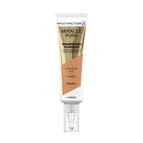 Max Factor Miracle Pure Skin Improving Foundation, Fb. 80 Bronze, hautverbesserndes Make-Up mit LSF 30, 30 ml von Max Factor