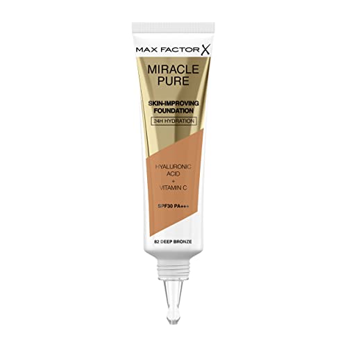 Max Factor Miracle Pure Skin Improving Foundation, Fb. 82 Deep Bronze, hautverbesserndes Make-Up mit LSF 30, 30 ml von Max Factor