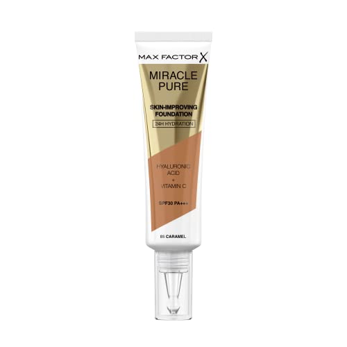 Max Factor Miracle Pure Skin Improving Foundation, Fb. 85 Caramel, hautverbesserndes Make-Up mit LSF 30, 30 ml von Max Factor