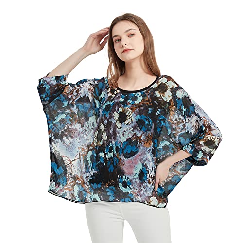 Damen Lose Fledermaus Bluse Chiffon Top Camouflage Gedruckt Kimono Poncho Tunika Kaftan Cover Up, Gänseblümchenfarben, Einheitsgröße von Max Hsuan