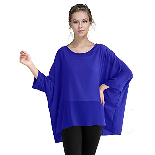 Damen Lose Fledermausbluse Chiffon Top Camouflage bedruckt Kimono Poncho Tunika Kaftan Cover Up - Blau - Einheitsgröße von Max Hsuan