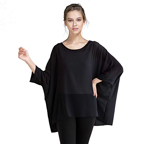 Damen Lose Fledermausbluse Chiffon Top Camouflage bedruckt Kimono Poncho Tunika Kaftan Cover Up - Schwarz - Einheitsgröße von Max Hsuan