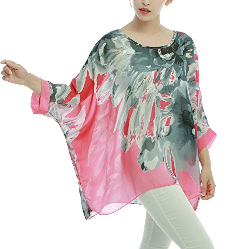 Max Hsuan Damen Lose Fledermausbluse Chiffon Top Camouflage Bedruckt Kimono Poncho Tunika Kaftan Cover Up - Mehrfarbig - Einheitsgröße von Max Hsuan