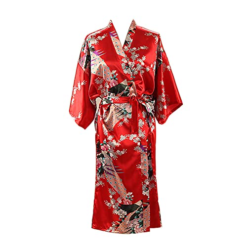 Damen-Kimono, lockerer Satin, Morgenmantel, für Hochzeit, Brautjungfer, Nachtwäsche, Größe 36-52, rot, 22-24 von Max Hsuan