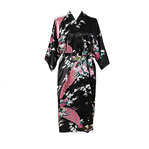 Damen Plus lose Satin Kimono Bademantel Hochzeit Brautjungfer Nachtwäsche Bademantel Größe 36-50, Schwarz , von Max Hsuan
