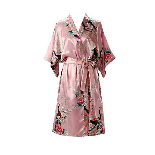 Damen Plus lose Satin Kimono Bademantel Hochzeit Brautjungfer Nachtwäsche Bademantel Größe 36-50, rose, von Max Hsuan