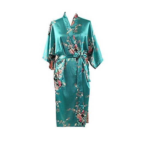 Damen Plus lose Satin Kimono Bademantel Hochzeit Brautjungfer Nachtwäsche Bademantel Größe 36-50, seeblau, 38/40 DE von Max Hsuan