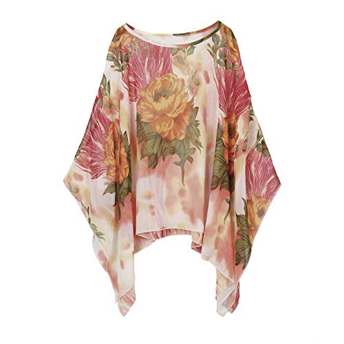 Max Hsuan Damen Baggy Oversize Übergröße Fledermaus-Tunika Top Bluse Floral Chiffon Kaftan, Flammenblume, 16-18 von Max Hsuan