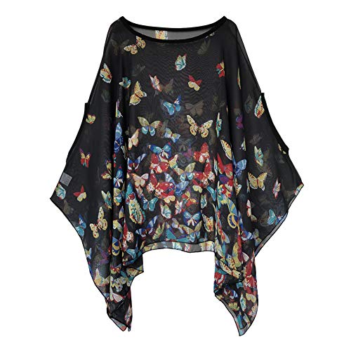 Max Hsuan Damen Baggy Oversize Übergröße Fledermaus-Tunika Top Bluse Floral Chiffon Kaftan, Schwarzer Schmetterling, 16-18 von Max Hsuan