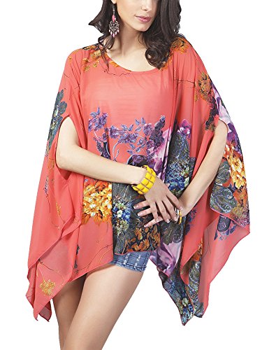 Max Hsuan Damen Baggy Oversize Übergröße Fledermaus-Tunika Top Bluse Floral Chiffon Kaftan, Wassermelone rot zufällig gedruckt, 50 Max Hsuan Damen Baggy Oversize Übergröße Fledermaus-Tunika Top Bluse Floral Chiffon Kaftan, Wassermelone rot zufällig gedruckt, 50 von Max Hsuan