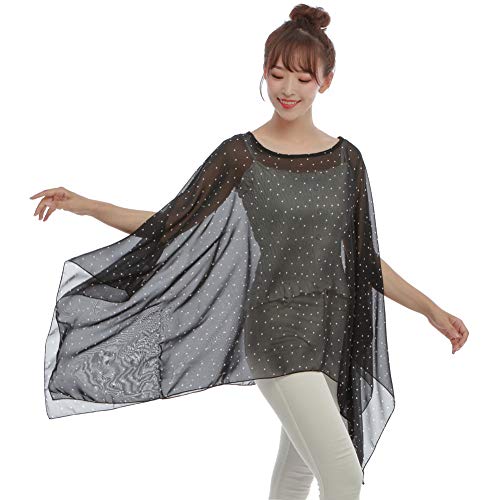 Max Hsuan Damen Lose Solid Sheer Chiffon Caftan Poncho Fledermaus Tunika Top Bluse Sommer Oversized Shirts, Schwarze Punkte, Einheitsgröße Mehr von Max Hsuan