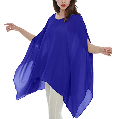 Max Hsuan Damen Lose Solid Sheer Chiffon Caftan Poncho Fledermaus Tunika Top Bluse Sommer Oversized Shirts, Blau, Einheitsgröße von Max Hsuan