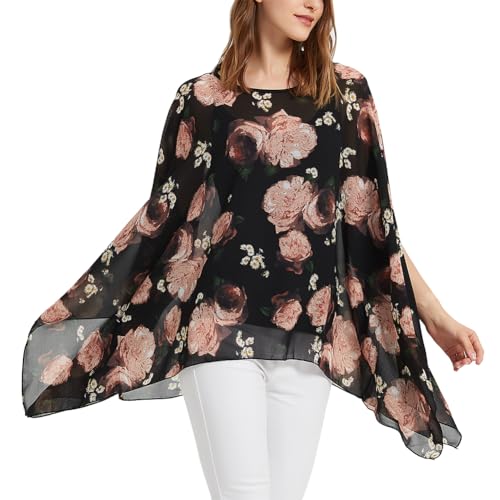 Max Hsuan Damen Lose Solid Sheer Chiffon Caftan Poncho Fledermaus Tunika Top Bluse Sommer Oversized Shirts, Flauschiges Blumenmuster, Einheitsgröße Mehr Max Hsuan Damen Lose Solid Sheer Chiffon Caftan Poncho Fledermaus Tunika Top Bluse Sommer Oversized Shirts, Flauschiges Blumenmuster, Einheitsgröße Mehr von Max Hsuan