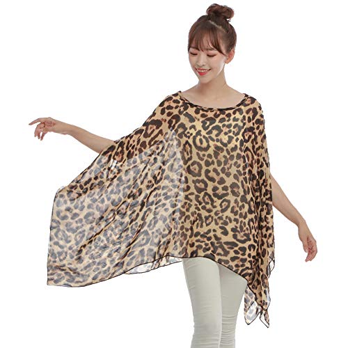 Max Hsuan Damen Lose Solid Sheer Chiffon Caftan Poncho Fledermaus Tunika Top Bluse Sommer Oversized Shirts, Leopard, Einheitsgröße Plus von Max Hsuan