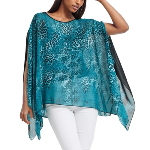 Max Hsuan Damen Lose Solid Sheer Chiffon Caftan Poncho Fledermaus Tunika Top Bluse Sommer Oversized Shirts, Pfauenblauer Leopardenmuster, Einheitsgröße Mehr Max Hsuan Damen Lose Solid Sheer Chiffon Caftan Poncho Fledermaus Tunika Top Bluse Sommer Oversized Shirts, Pfauenblauer Leopardenmuster, Einheitsgröße Mehr von Max Hsuan